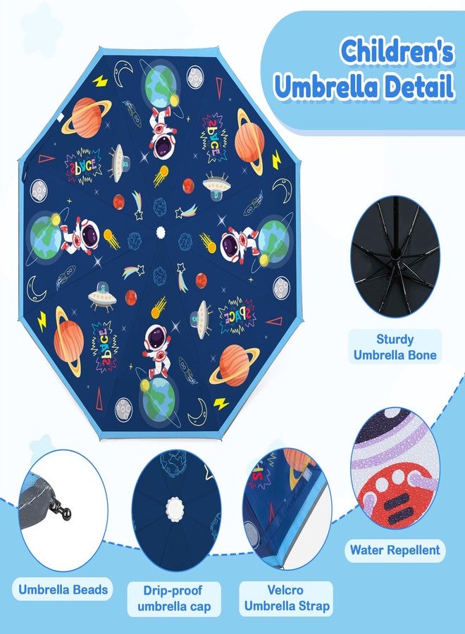 alldomess Autoamtic Kids Umbrella UV Resistant, Folding Compact Umbrella 360° Reflective Strip for Travel Outdoor, Lightweight Cute Kids Parasol Anti-rebound Safe for Toddler,Blue Astronaut - Image 4